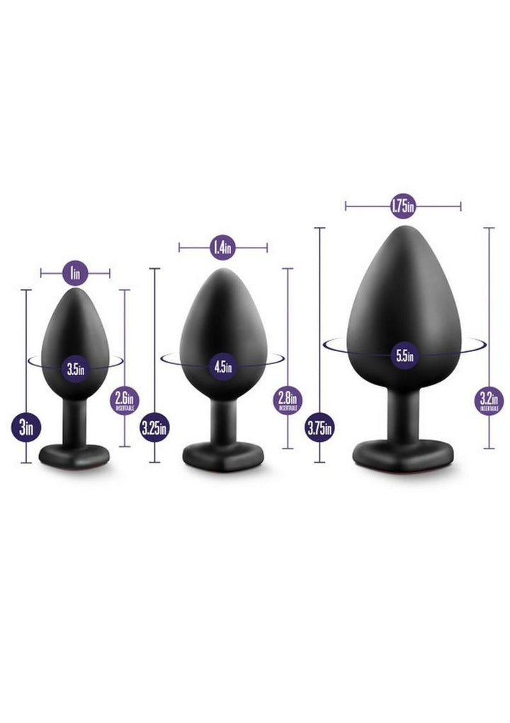 Luxe Bling Butt Plugs Silicone Training Kit with Red Gems (3 Size Kit - Black/Red