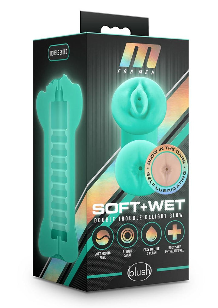 M For Men Soft and Wet Double Trouble Glow In The Dark Masturbator