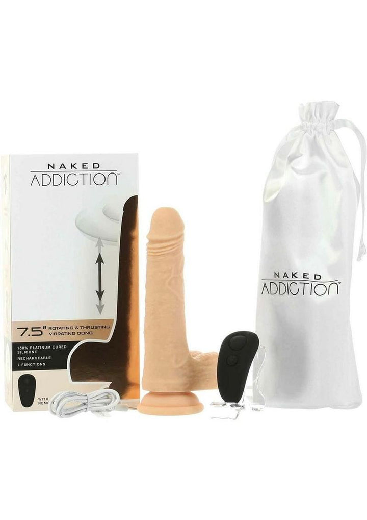 Naked Addiction Silicone Rechargeable Thrusting, Vibrating, and Rotating Dildo - Vanilla - 7.5in