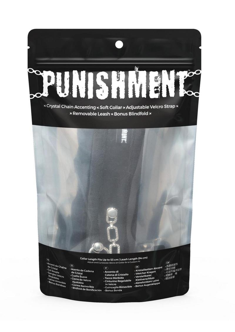 Punishment Crystal Detail Collar and Leash - Black - 37in