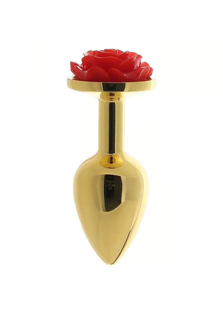 Rear Assets Rose Aluminum Anal Plug - Gold/Metal/Red - Small