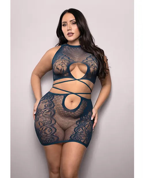 Vixen At Last Floral Lace Knit Tie Back Top w/Skirt 2 pc Set