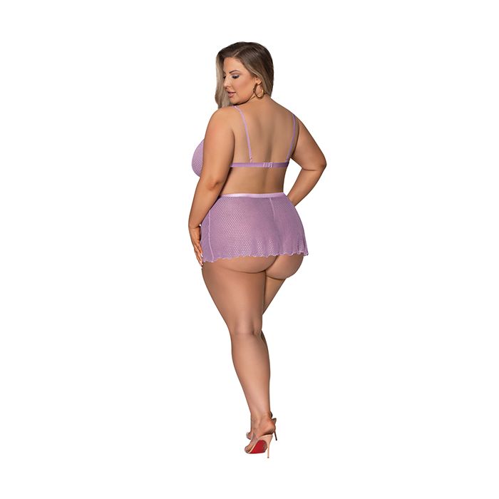 Girl Next Door Strappy Bralette w/Flirty Thong Skirt Lilac