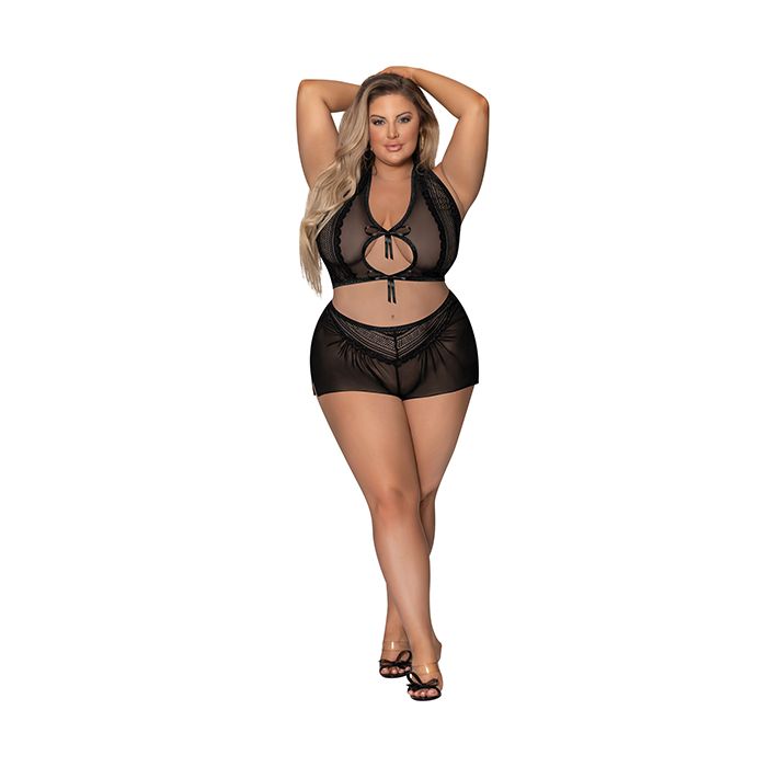 Modern Romance Tie Front Halter & Tap Pant Black