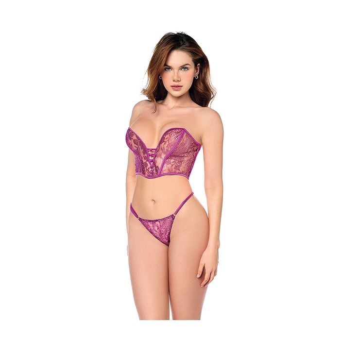 Mesh Bustier & G-String w/Adjustable Sides 2 pc Set