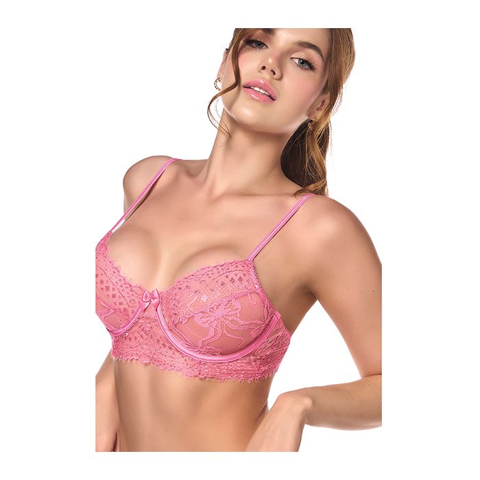 Sheer Lace Underwire Top w/Panty & Garter 3 pc Set
