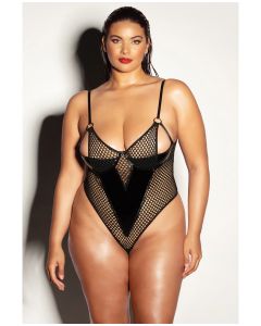 FETISH Frisky Fishnet & Vinyl Shelf Cup Peek A Boo Teddy Black SM