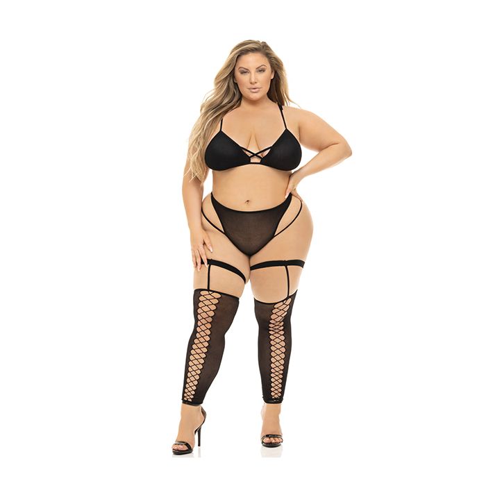 Pink Lipstick Want You Now Bra, Panty & Stockings