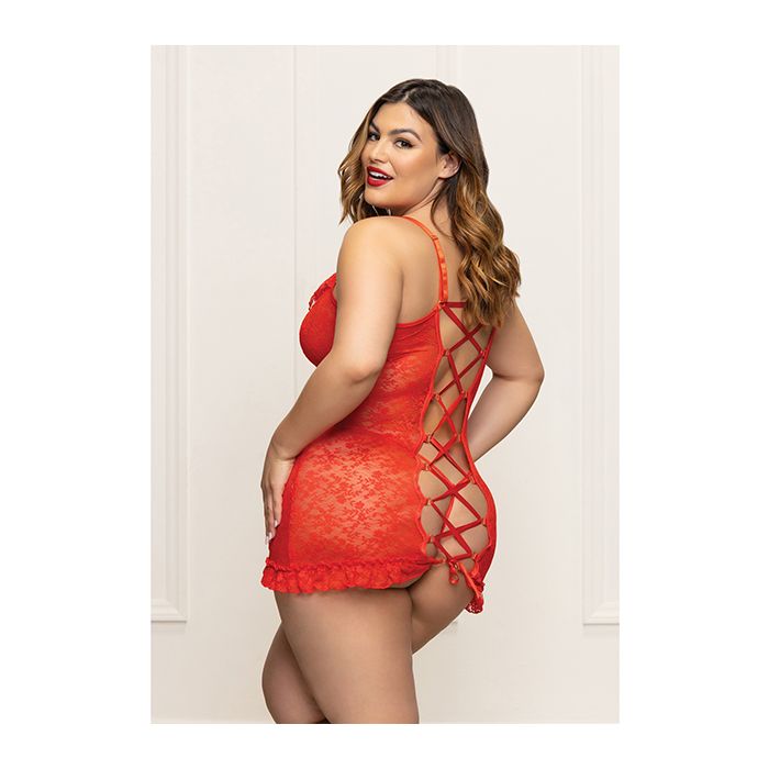 Lace Chemise w/Ruffle Trim & G-String