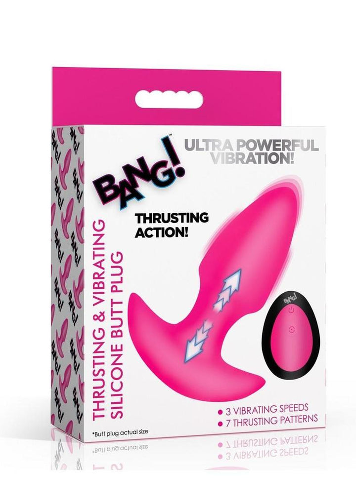 Bang! Thrusting and Vibrating Rechargeable Silicone Butt Plug - Pink