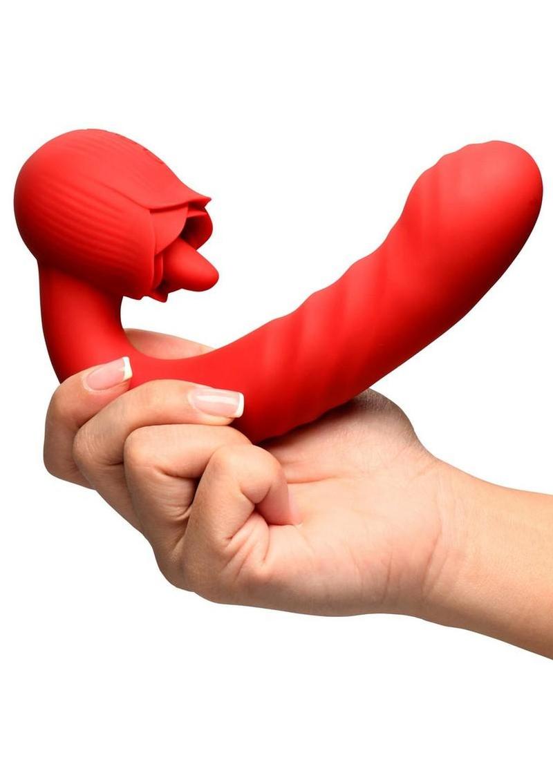 Bloomgasm Boom Bloom Thrusting and Licking Rechargeable Silicone Rose Vibrator