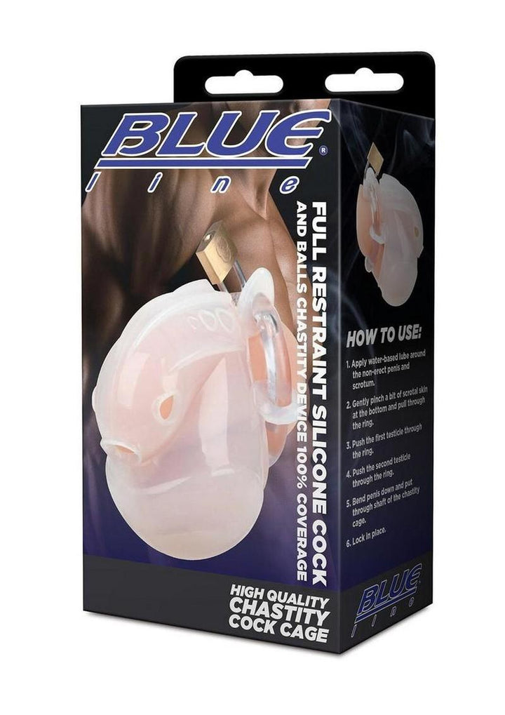 Blueline Full Restraint Silicone Cock and Balls Chastity Device 100% Coverage - White