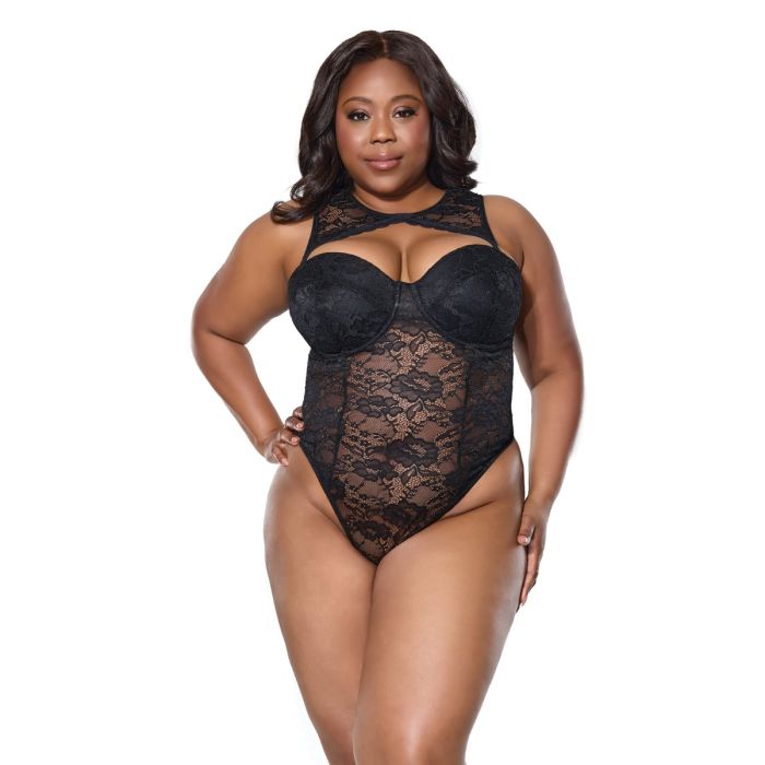 Lace Teddy w/Padded Underwire Cups & Removable Neck Accent