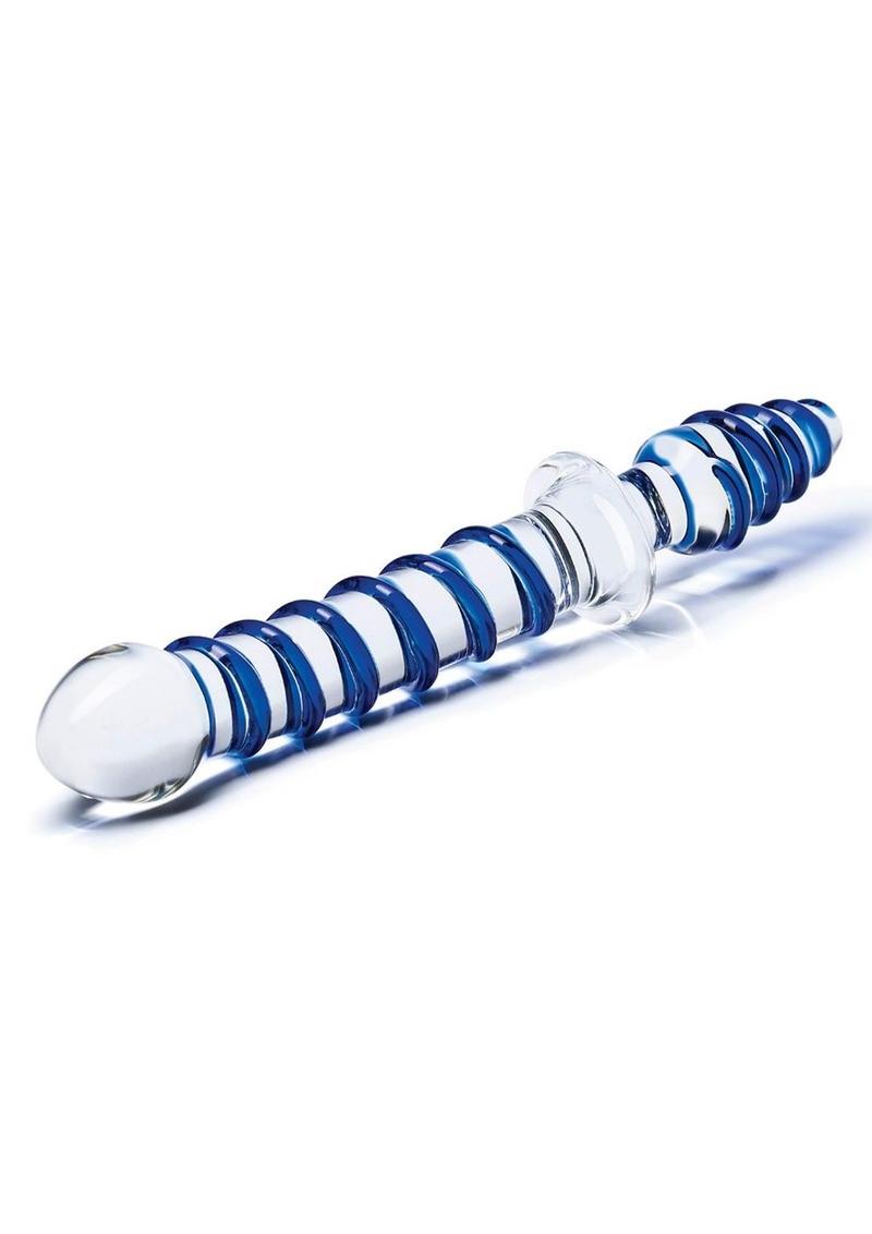 Glas Mr Swirly Double Ended Glass Dildo and Butt Plug - Blue/Clear - 10in