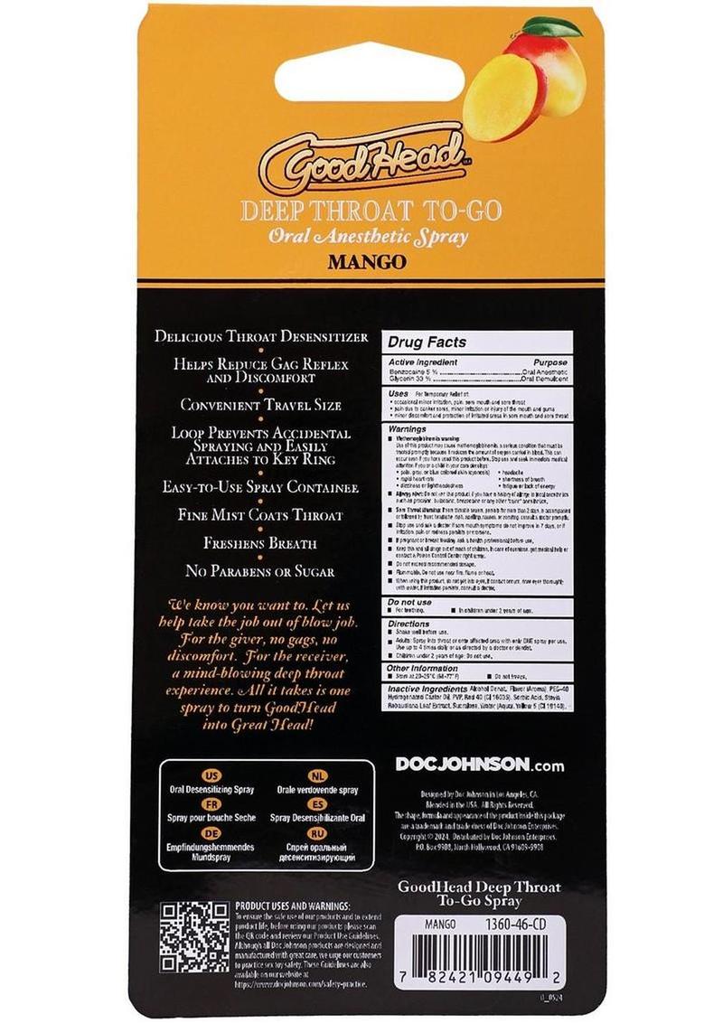 Goodhead Deep Throat To-Go Oral Anesthetic Spray Mango