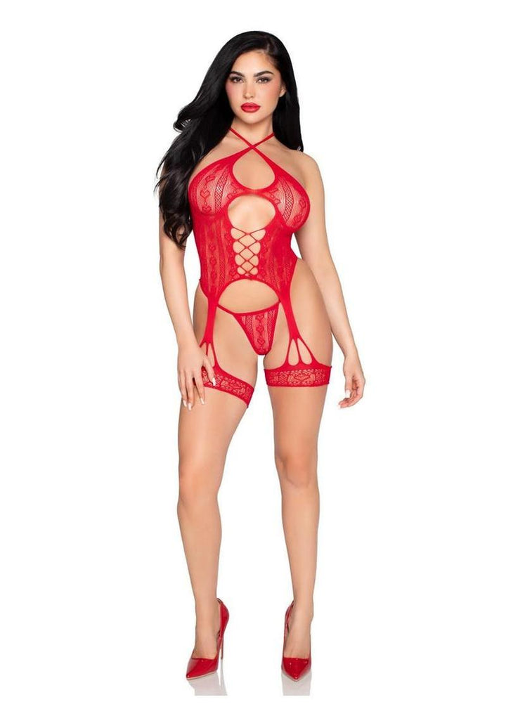 Leg Avenue Heart Halter Cami Garter and G-String Panty