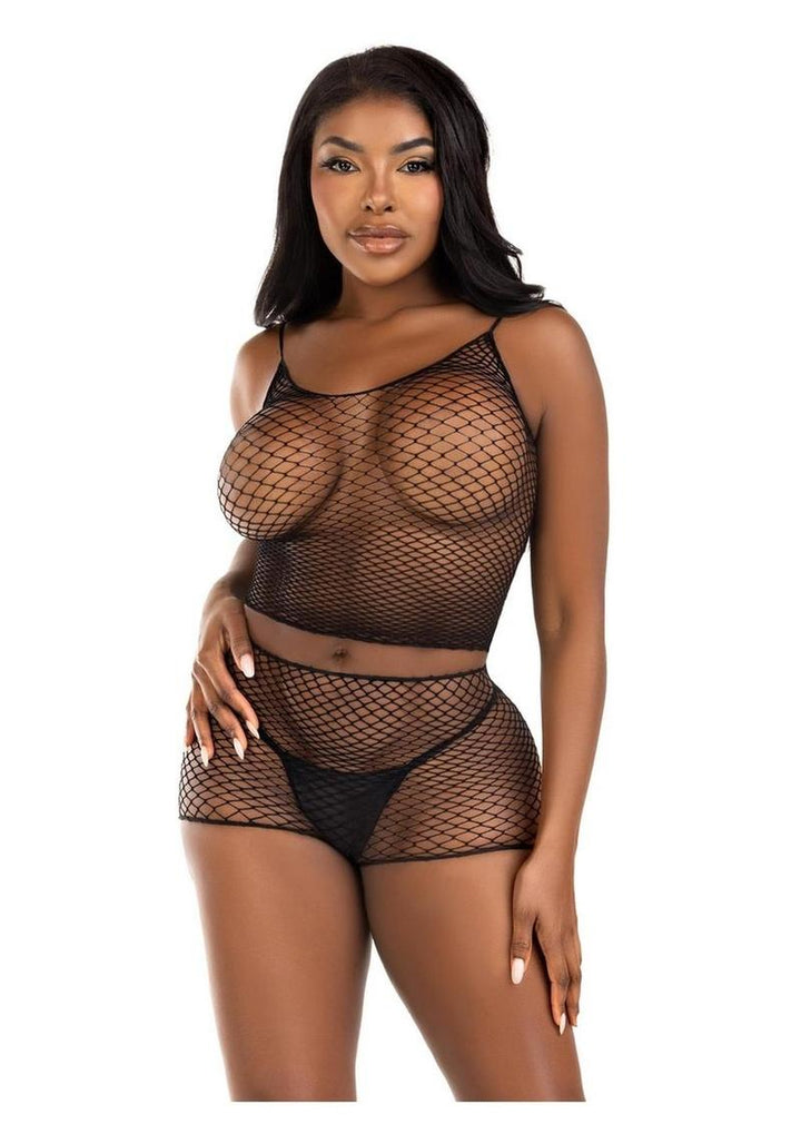 Leg Avenue Twist Net Tank Top and Boy Shorts