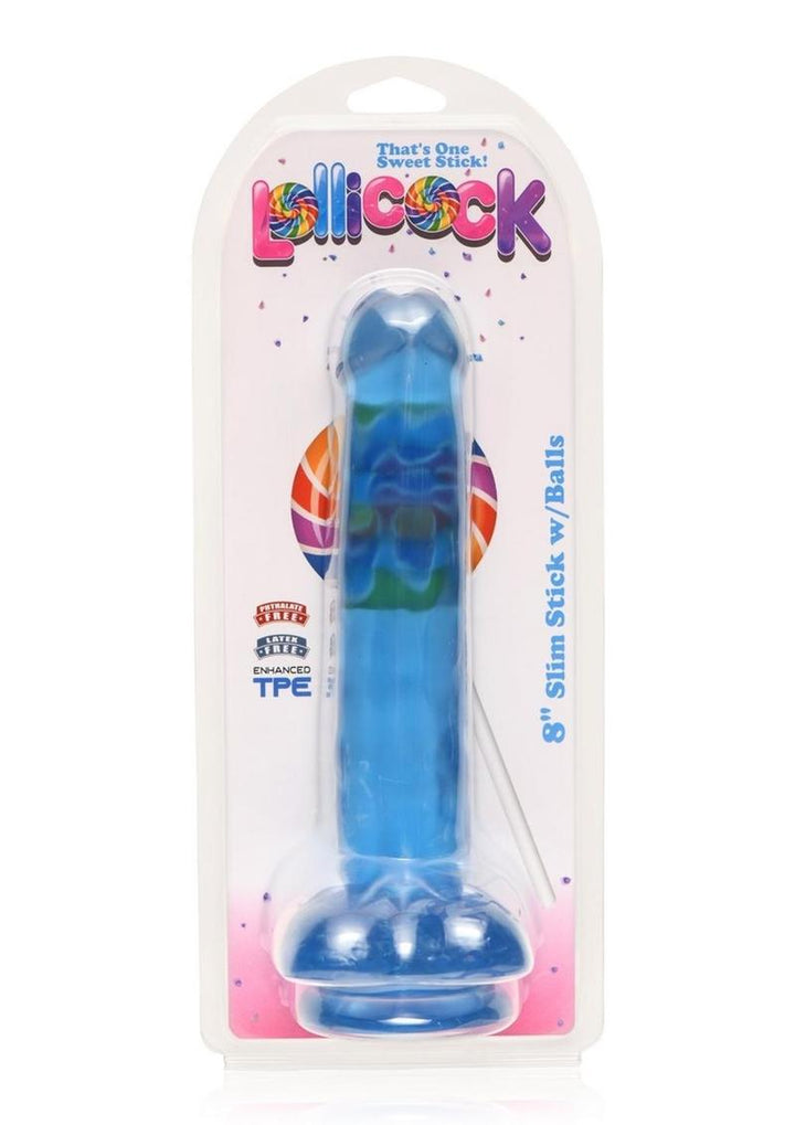 Lollicock Slim Stick Dildo with Balls - Berry Ice/Blue - 8in