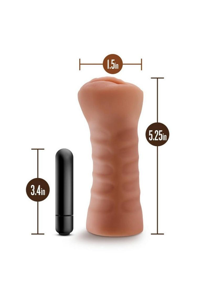 M For Men Sofia Vibrating Masturbator with Bullet - Pussy - Brown/Caramel