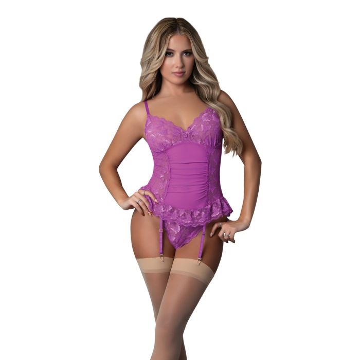 Butterfly Fantasies Gathered Corset w/Cheeky Panty & Attached Garters 2 pc Set