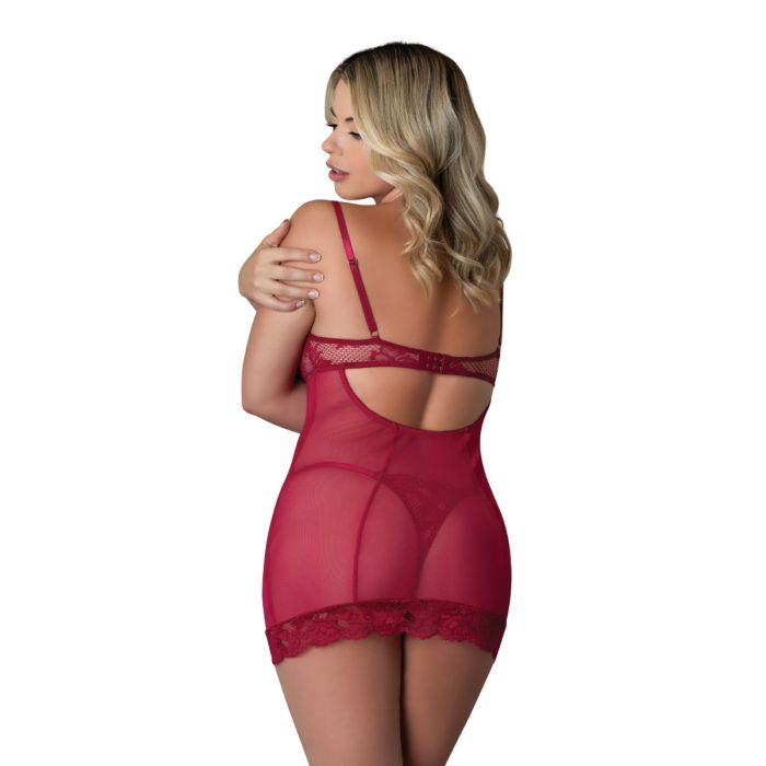 Black Cherry Demi Cup Chemise & Thong Set