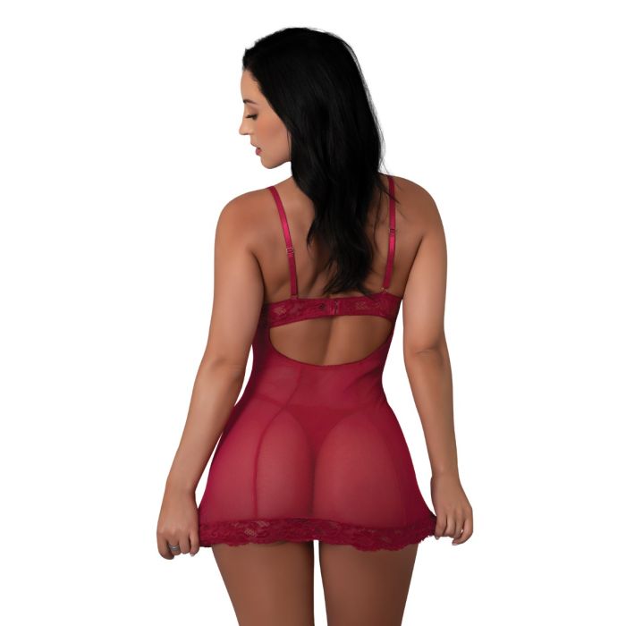 Black Cherry Demi Cup Chemise & Thong Set
