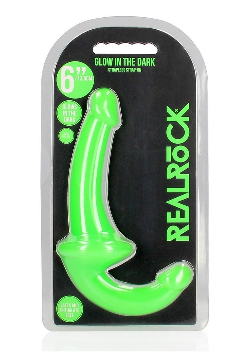 Realrock Strapless Strap-On Glow In The Dark Dildo - Green - 6in
