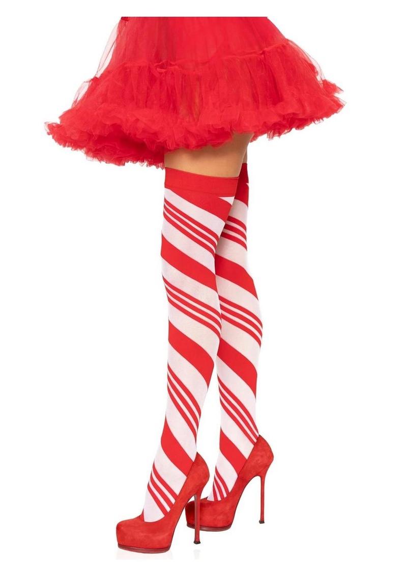 Spandex Sheer Candy Cane Striped Thigh Highs